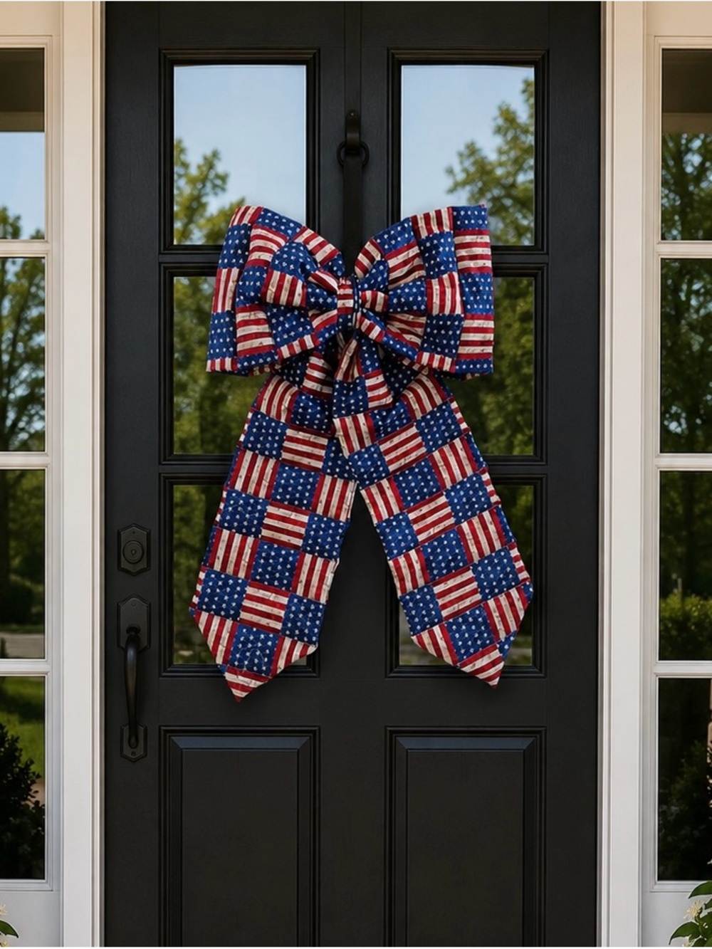 Patriotic American Flag Door Bow - Red, White & Blue Holiday Wreath Accent